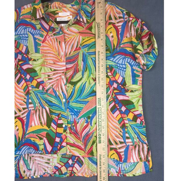 C&C California Top Womens Size L Linen Colorful Tropical Button Up Jungle Palms - Picture 6 of 8